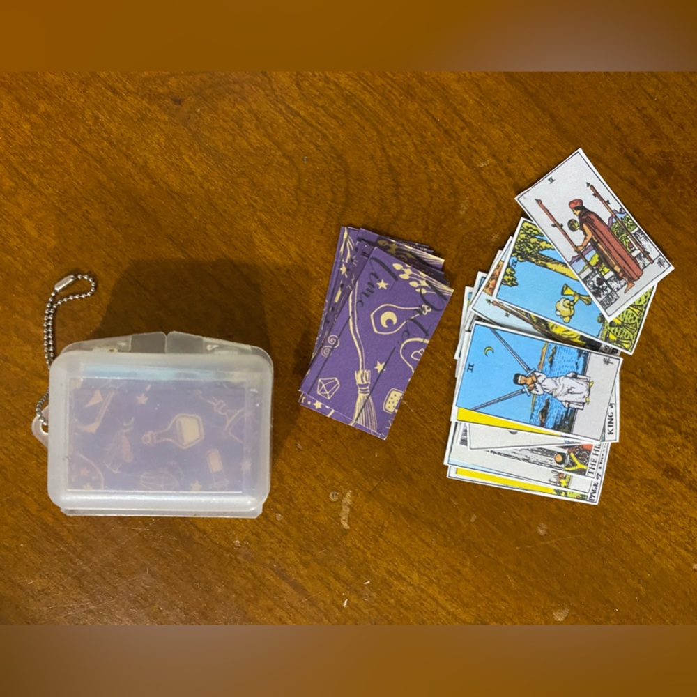 Tiny travel keychain tarot deck with plastic case